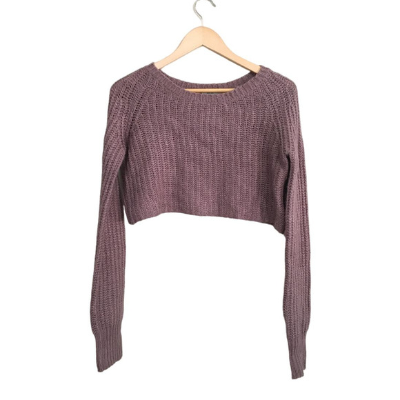 Urban Outfitters Sweaters - Urban Outfitters Ribbed Knit Cropped Long Sleeve Purple Sweater Size Med